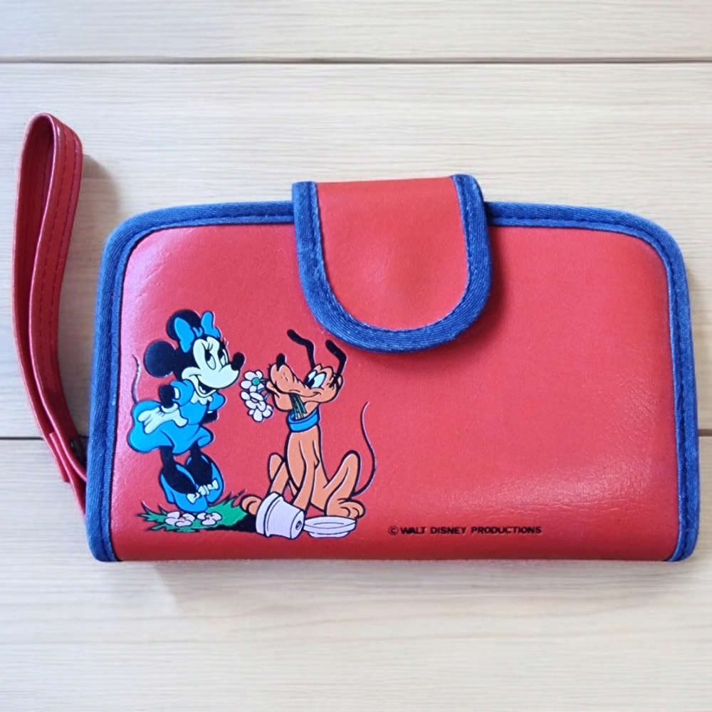 Vintage MINNIE MOUSE & PLUTO Walt Disney Productions Red & Blue Wallet